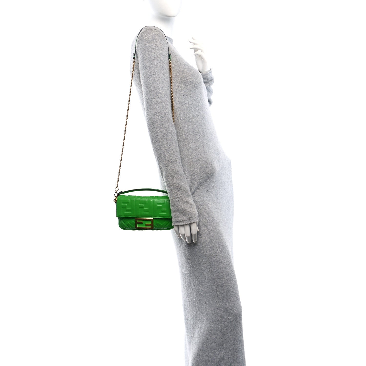 Fendi Nappa FF 1974 Embossed Mini Baguette Tomatillo 2 of 14