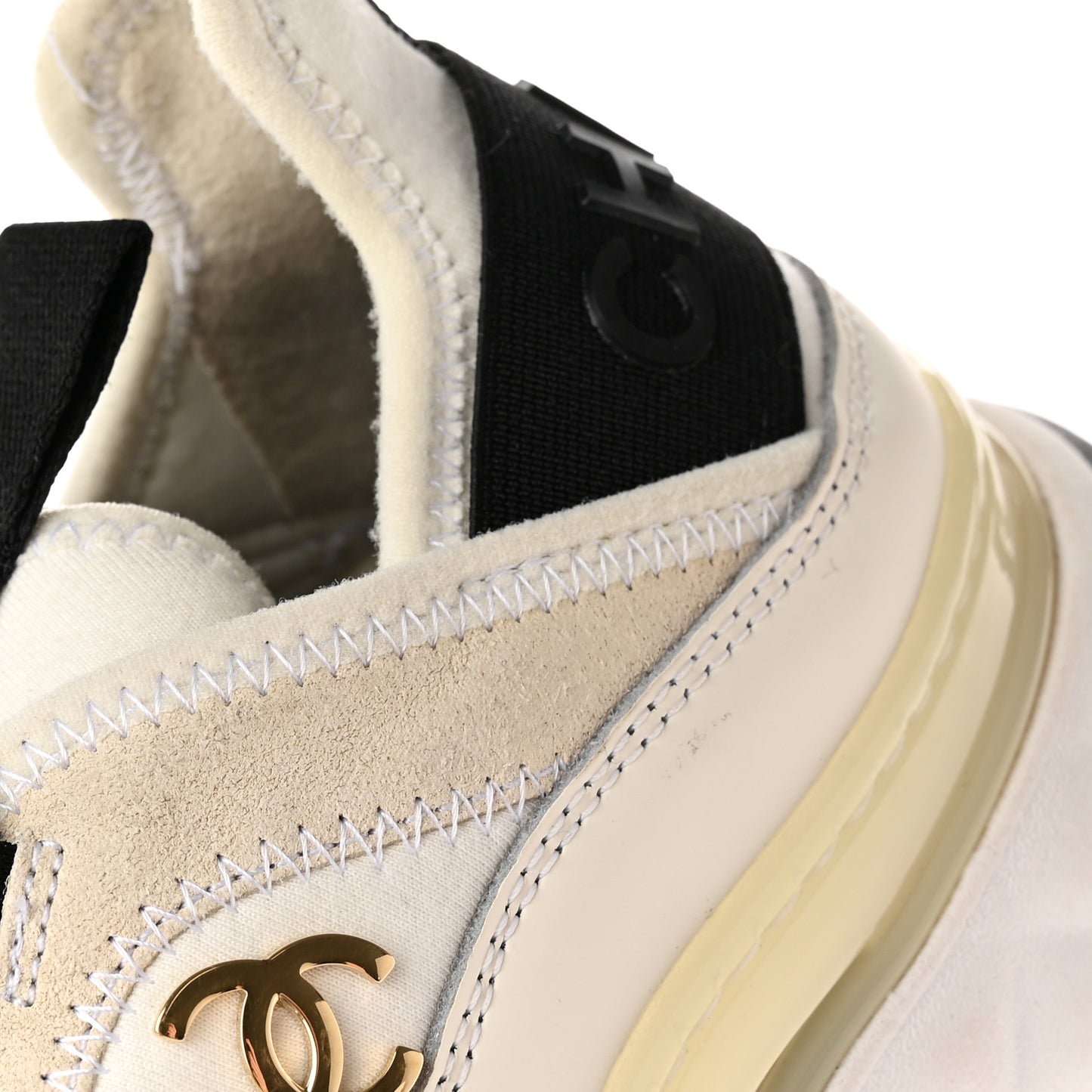Velvet Calfskin Mixed Fibers CC Sneakers 36 Ivory Black
