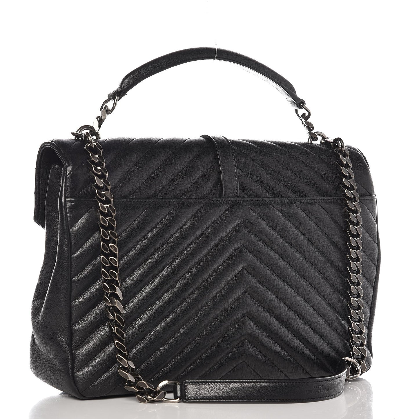 Sheepskin Matelasse Chevron Monogram Large College Satchel Black