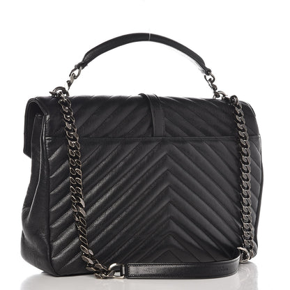 Saint Laurent Sheepskin Matelasse Chevron Monogram Large College Satchel Black 4 of 9