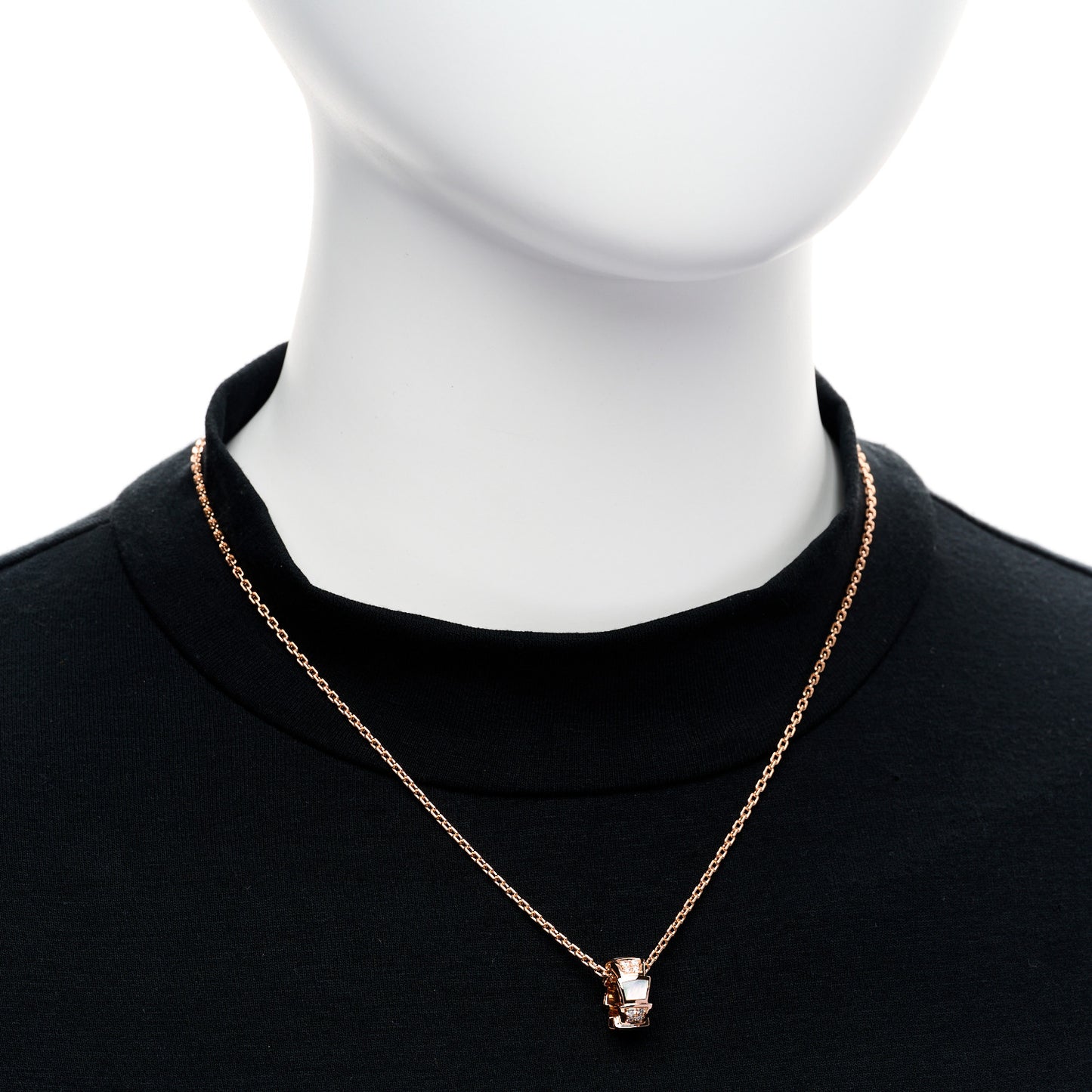 18K Rose Gold Diamond Mother of Pearl Serpenti Viper Pendant Necklace