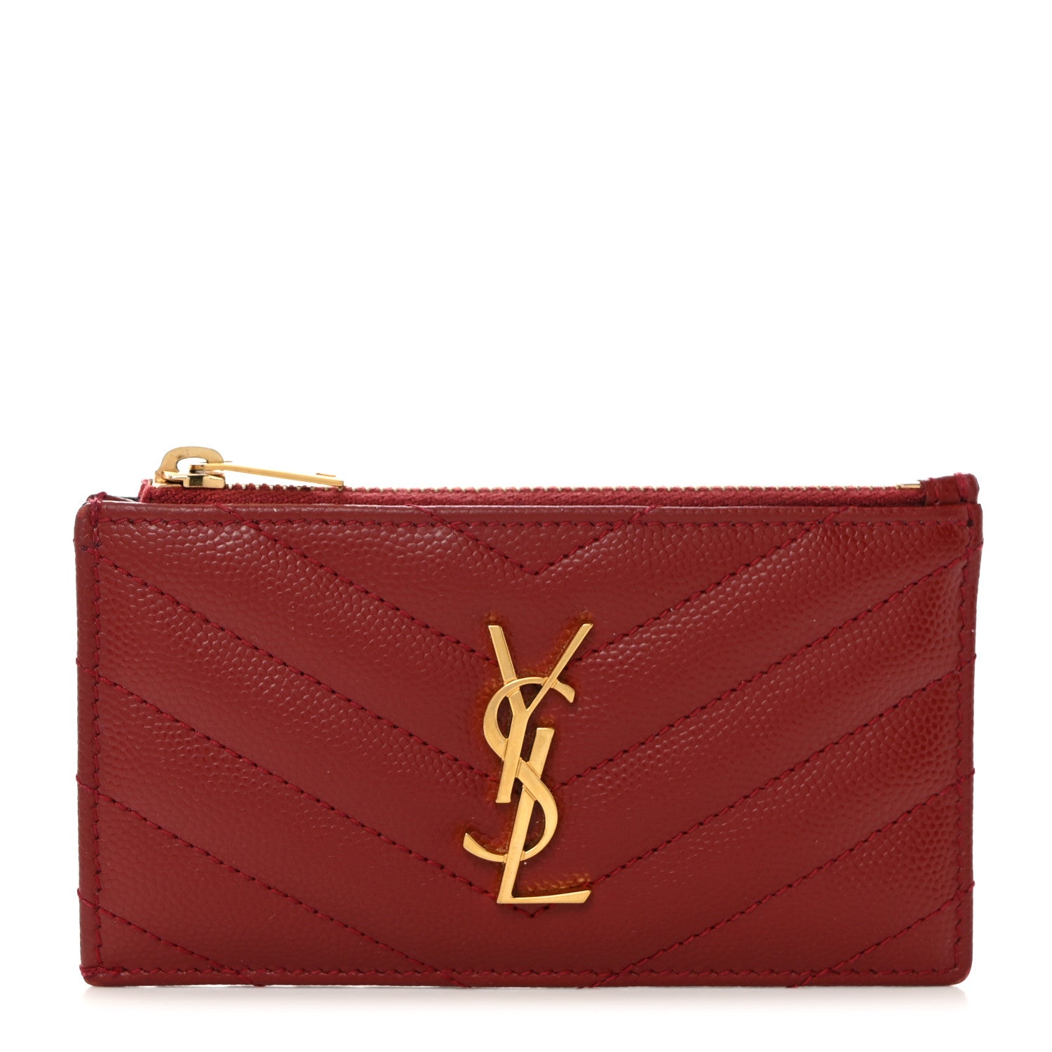 Saint Laurent Grain De Poudre Matelasse Chevron Monogram Fragments Zippered Card Case Opyum Red 1 of 8
