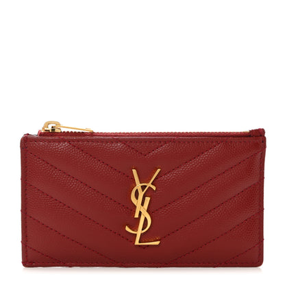 Saint Laurent Grain De Poudre Matelasse Chevron Monogram Fragments Zippered Card Case Opyum Red 1 of 8