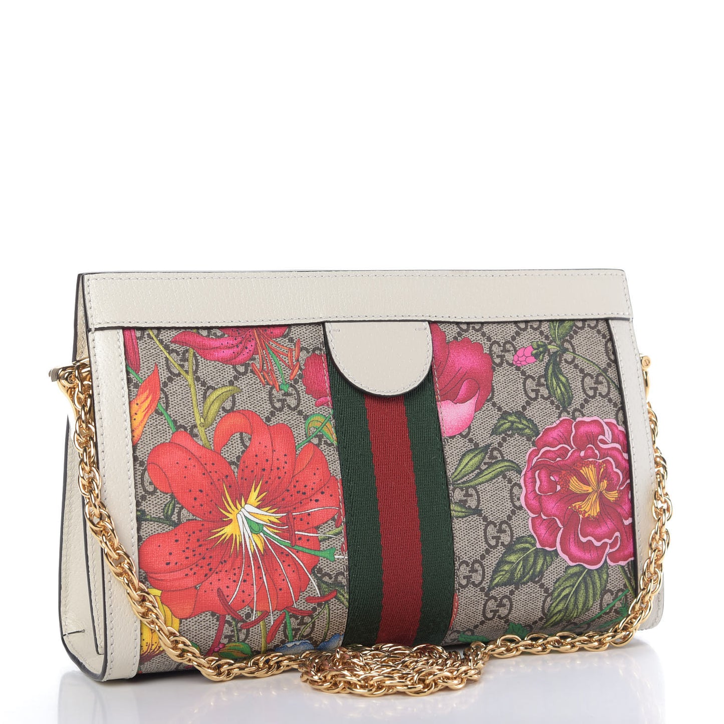 GG Supreme Monogram Flora Web Small Ophidia Chain Shoulder Bag White