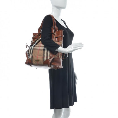 Burberry House Check Bridle Calfskin Medium Whipstitch Tote Dark Tan 3 of 9