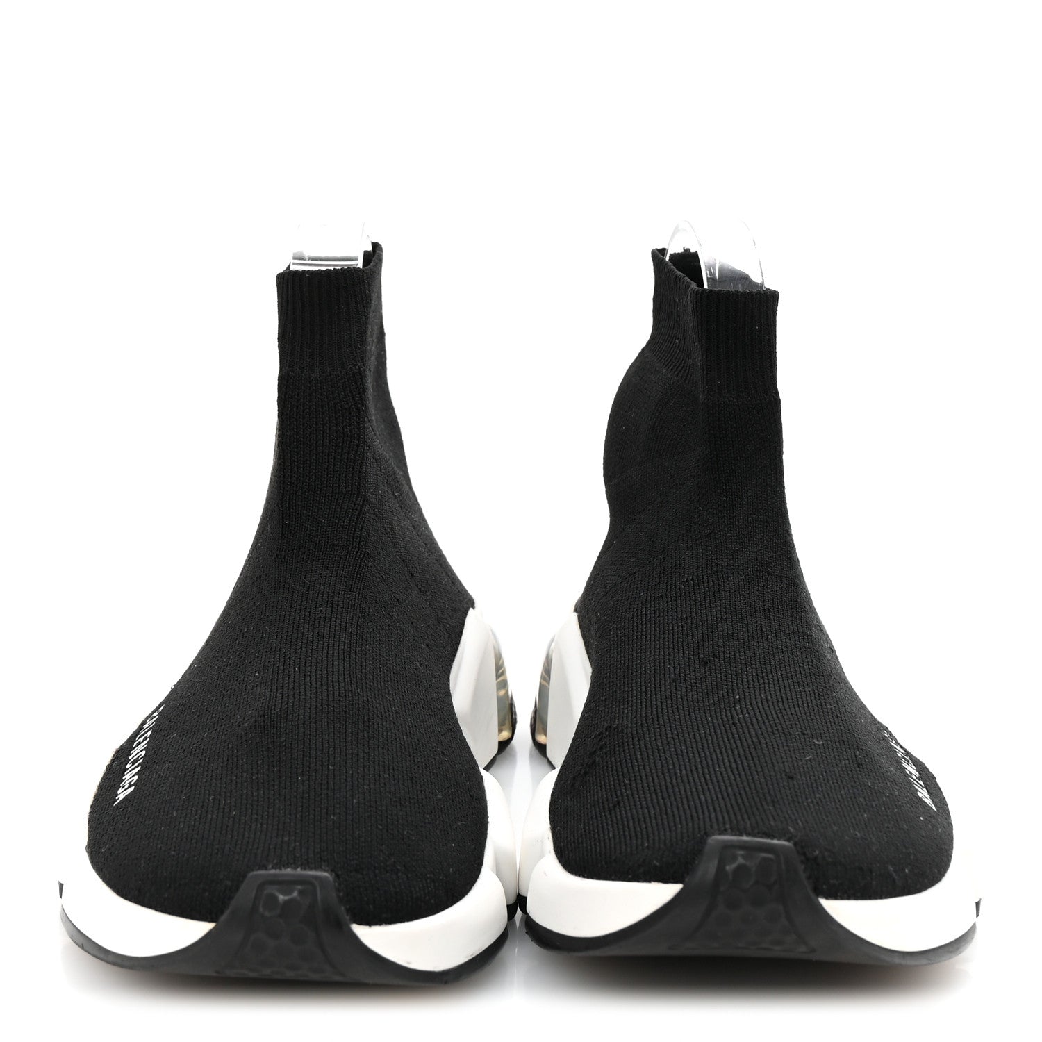 Balenciaga Neoprene Knit Womens Speed Clear Sole Sneakers 38 Black White 3 of 9