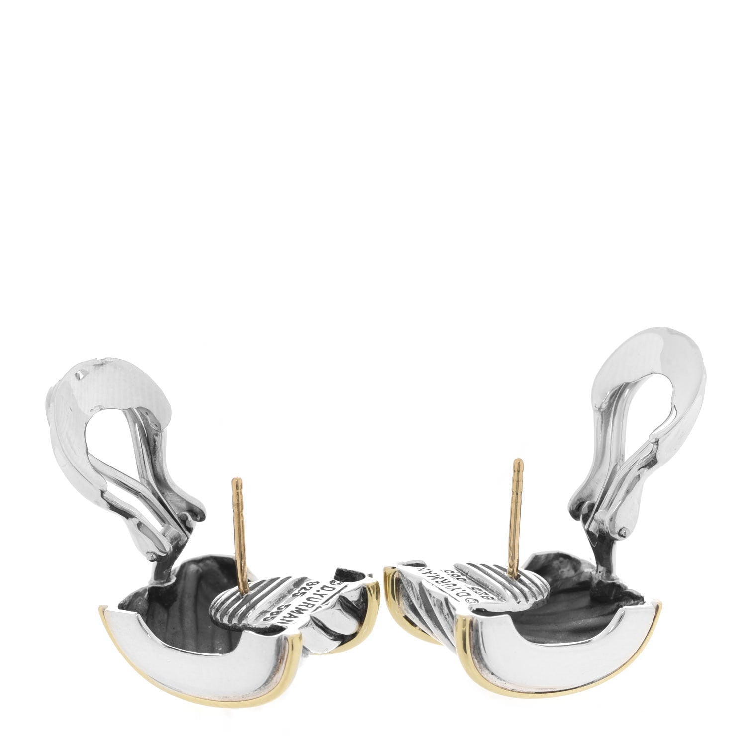David Yurman Sterling Silver 14K Yellow Gold Cable Classics Cigar Band Earrings 3 of 4