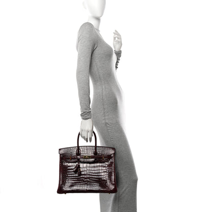 Hermes Shiny Porosus Crocodile Birkin 35 Bourgogne 2 of 13