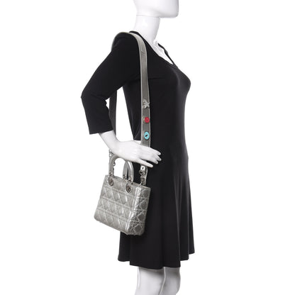 Christian Dior Metallic Grained Calfskin Cannage Small Lucky Badges My Lady Dior Silver 2 of 9