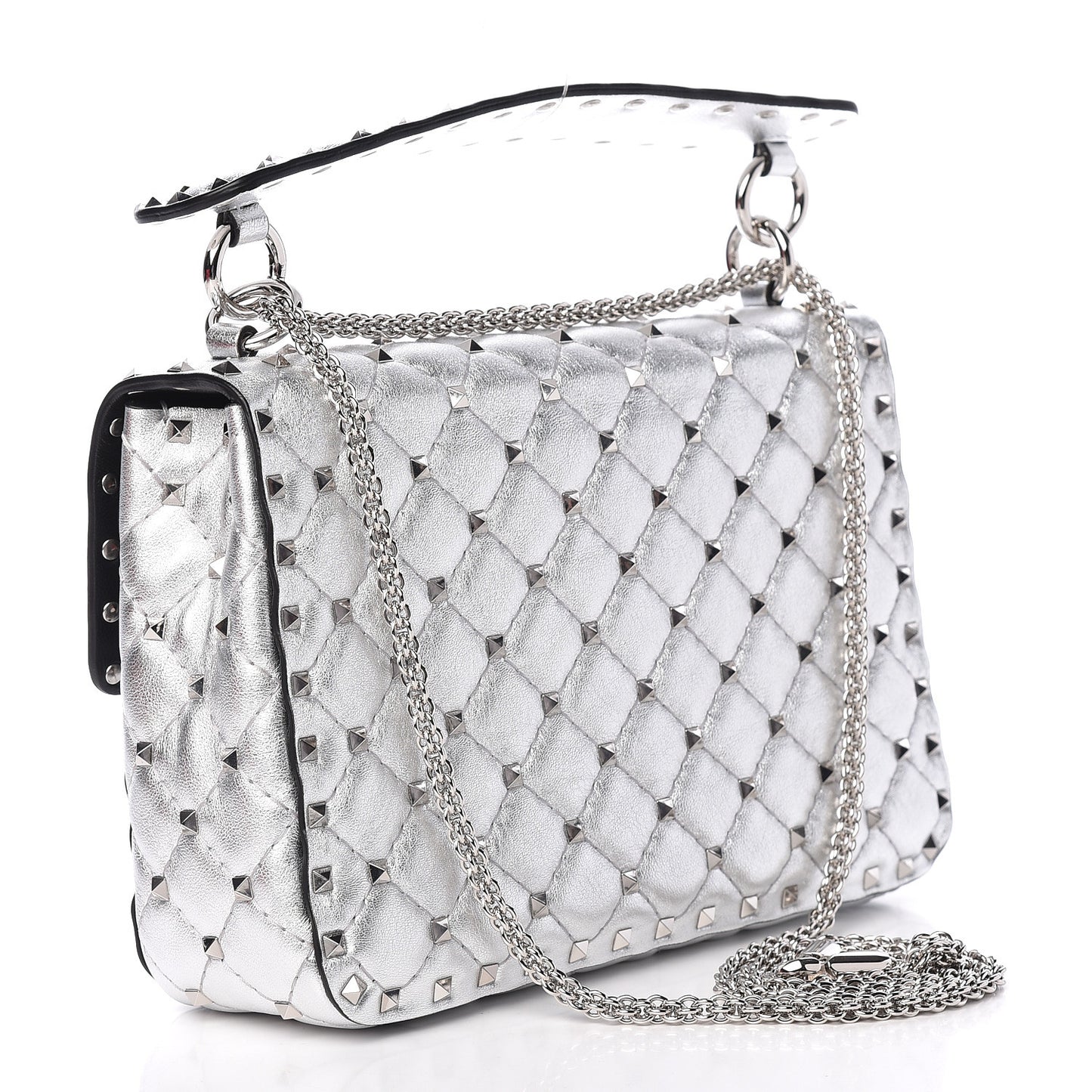 Metallic Nappa Medium Rockstud Spike Shoulder Bag Silver