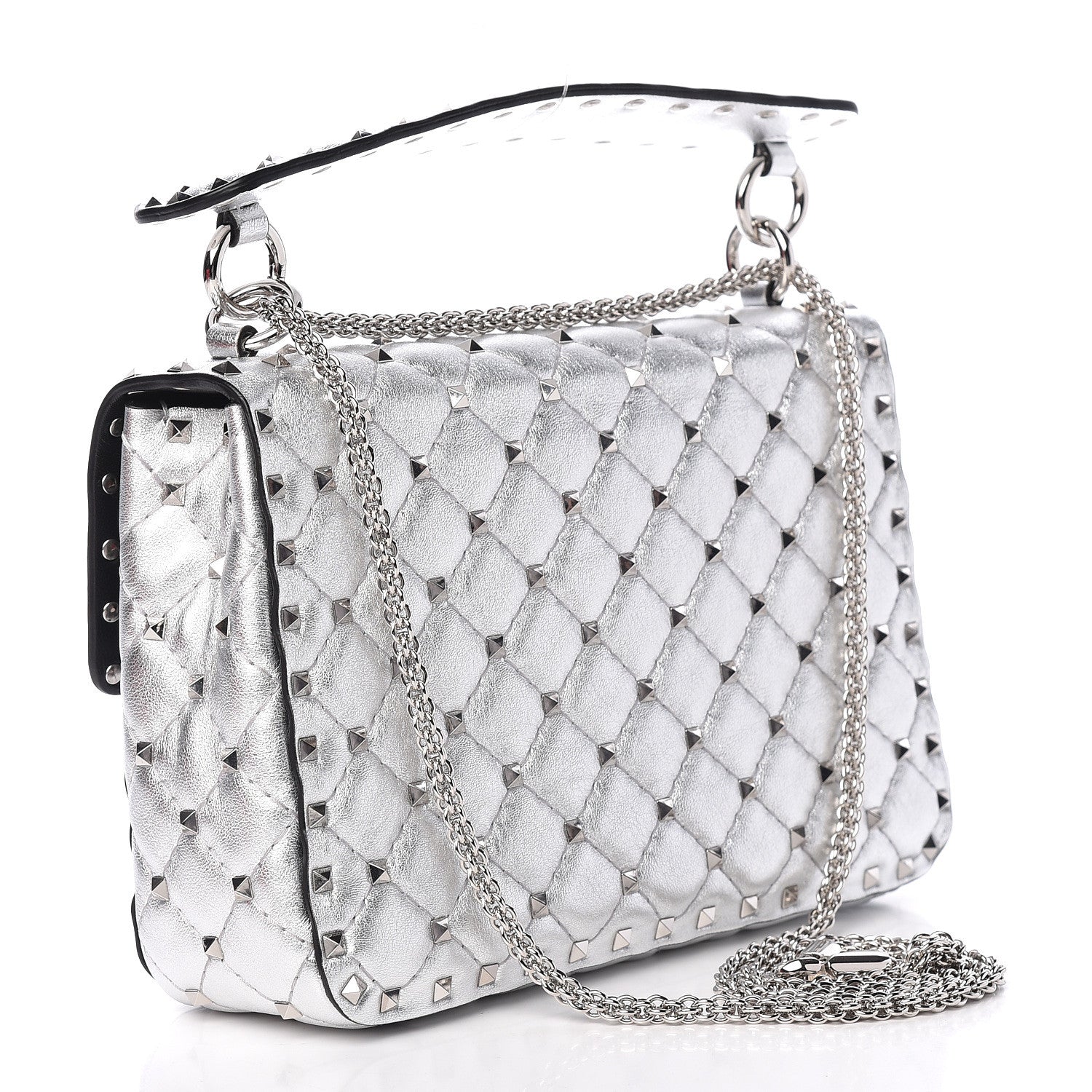 Valentino Garavani Metallic Nappa Medium Rockstud Spike Shoulder Bag Silver 3 of 11