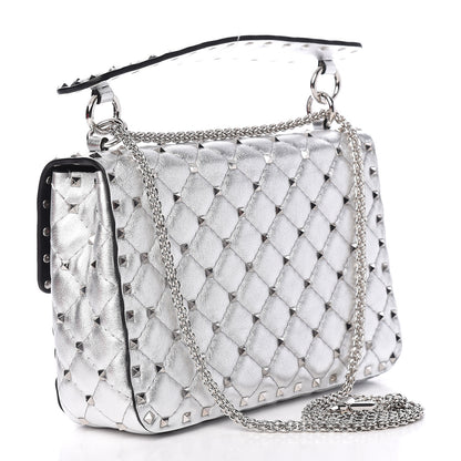 Valentino Garavani Metallic Nappa Medium Rockstud Spike Shoulder Bag Silver 3 of 11
