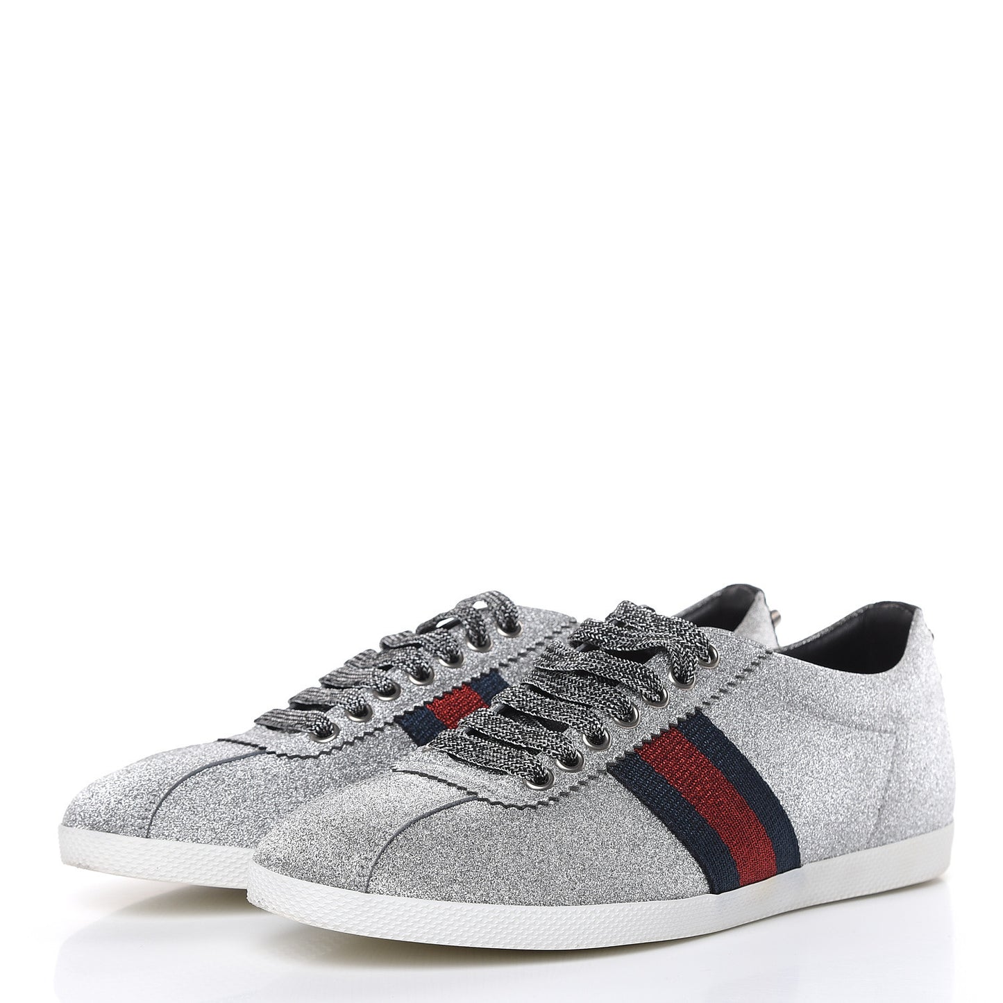 Glitter Fabric Studded Web Sneakers 38 Silver