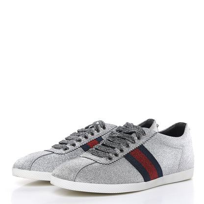 Gucci Glitter Fabric Studded Web Sneakers 38 Silver 3 of 9