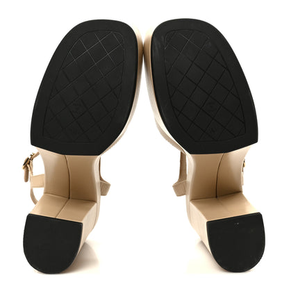 Chanel Calfskin CC Platform Sandals 36.5 Beige 6 of 9