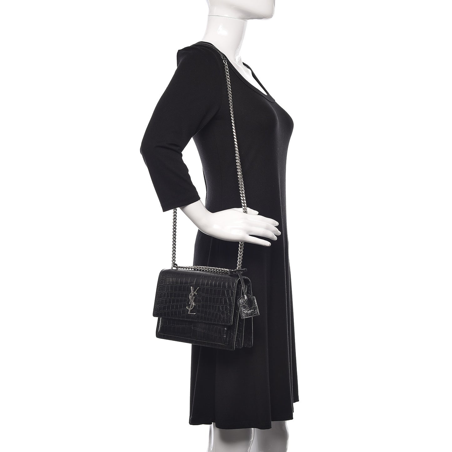 Calfskin Crocodile Embossed Medium Monogram Sunset Black