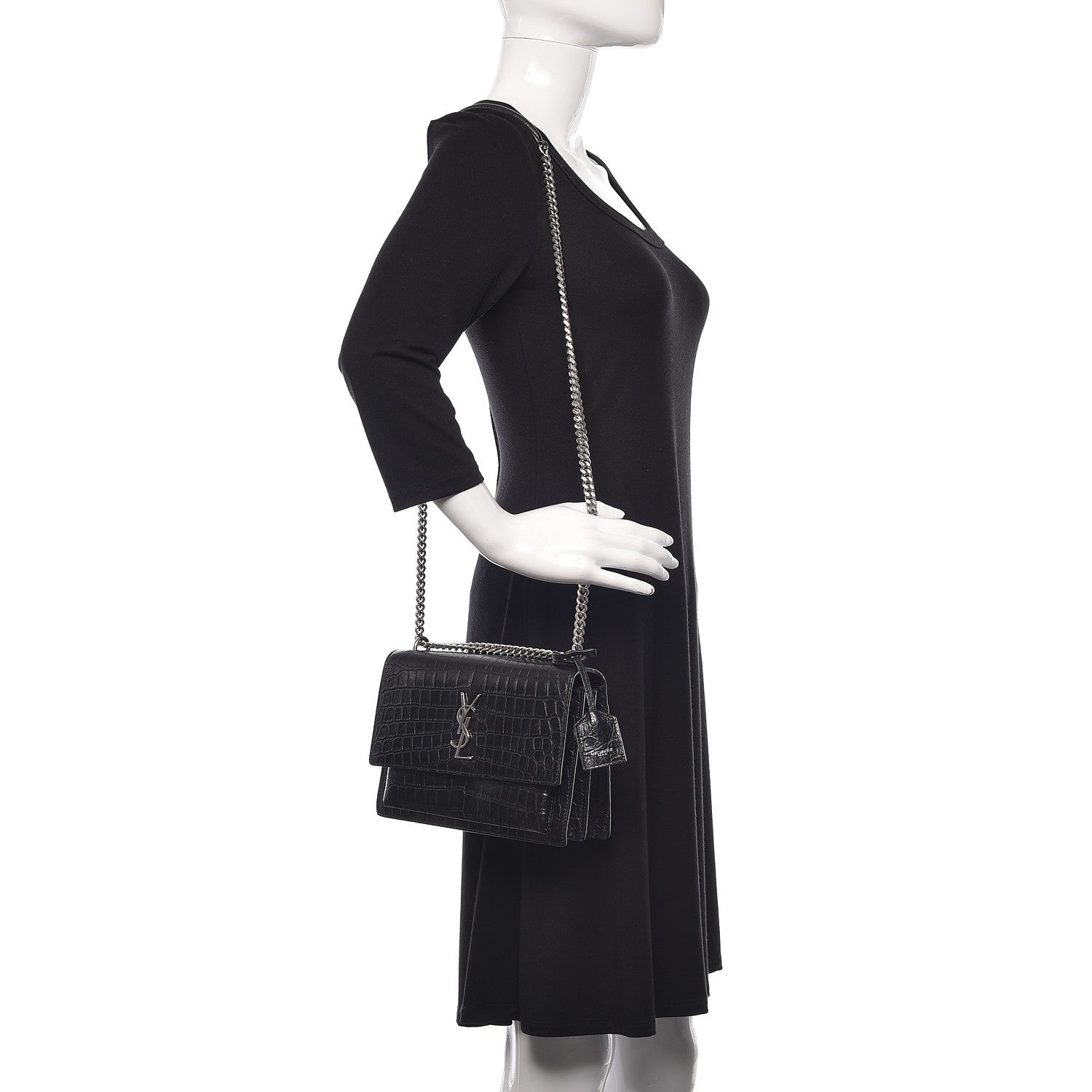Saint Laurent Calfskin Crocodile Embossed Medium Monogram Sunset Black 2 of 10