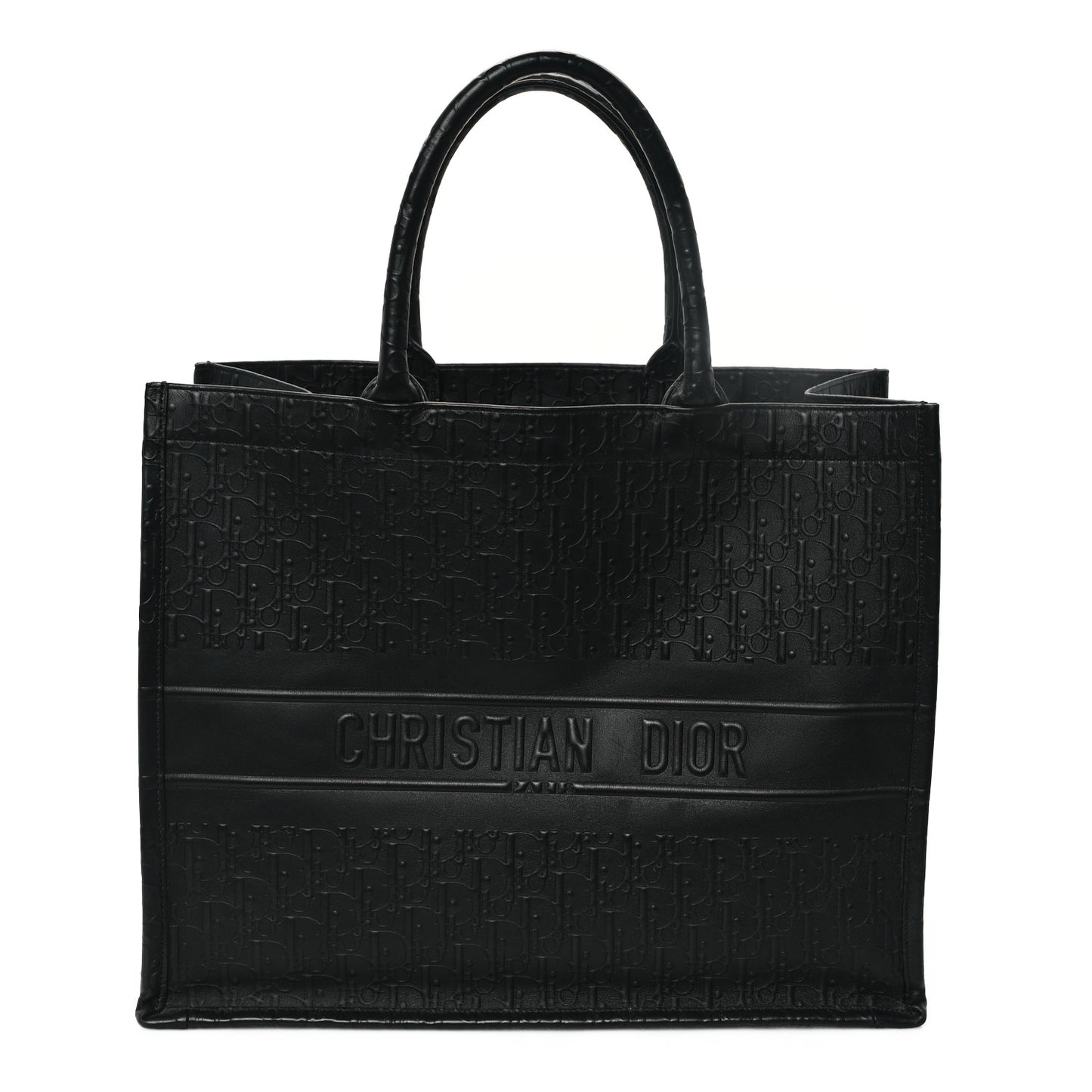 Oblique Calfskin Embossed Medium Book Tote Black