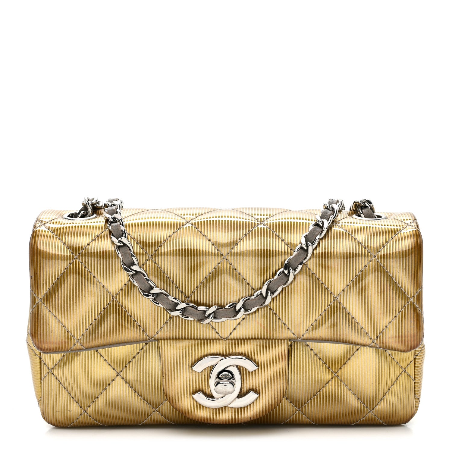 Chanel Striated Patent Quilted Extra Mini Rectangular Flap Gold 1 of 14