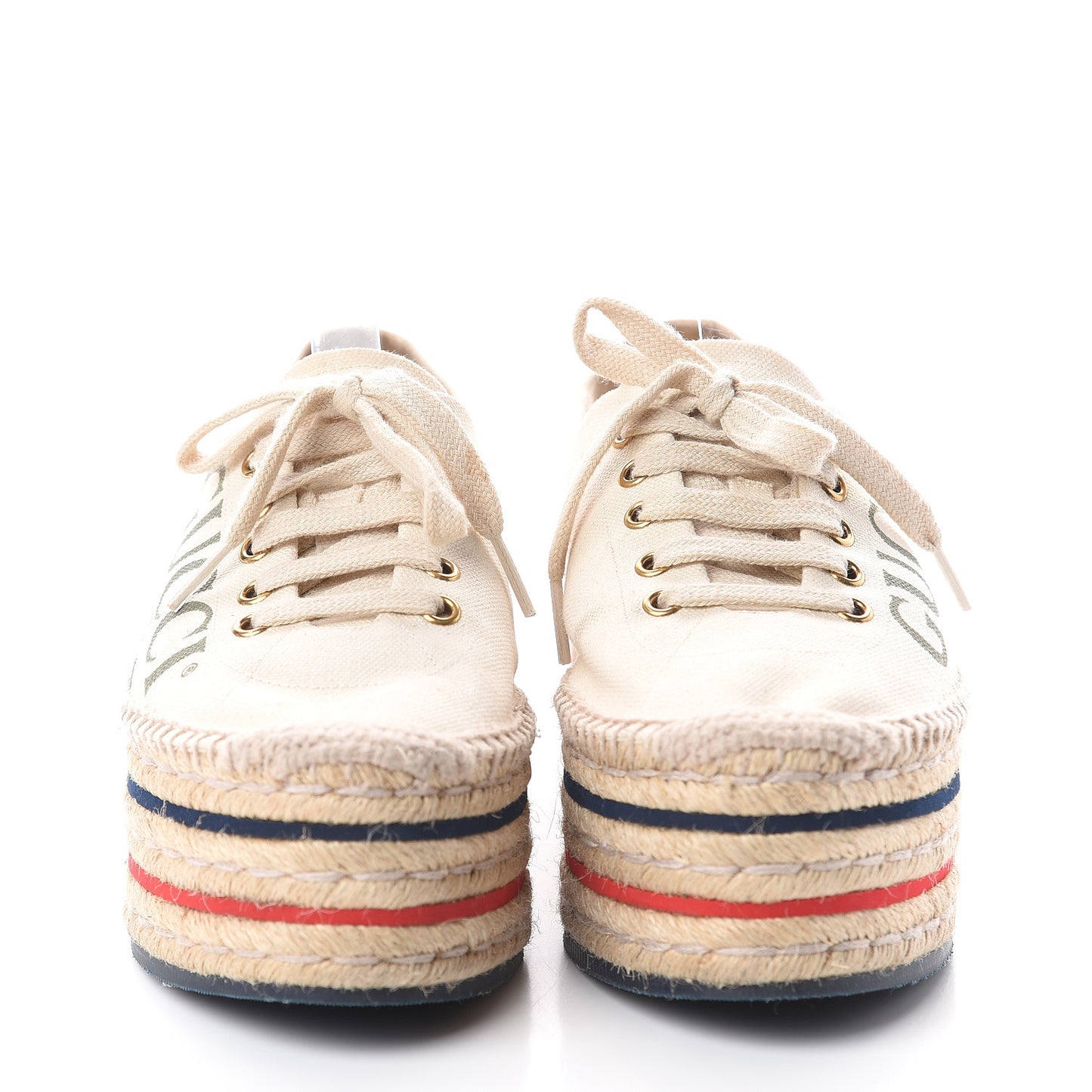 Canvas Logo Lace-Up Platform Espadrilles 37.5 Greggio Grege