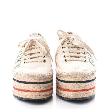 Gucci Canvas Logo Lace-Up Platform Espadrilles 37.5 Greggio Grege 2 of 7