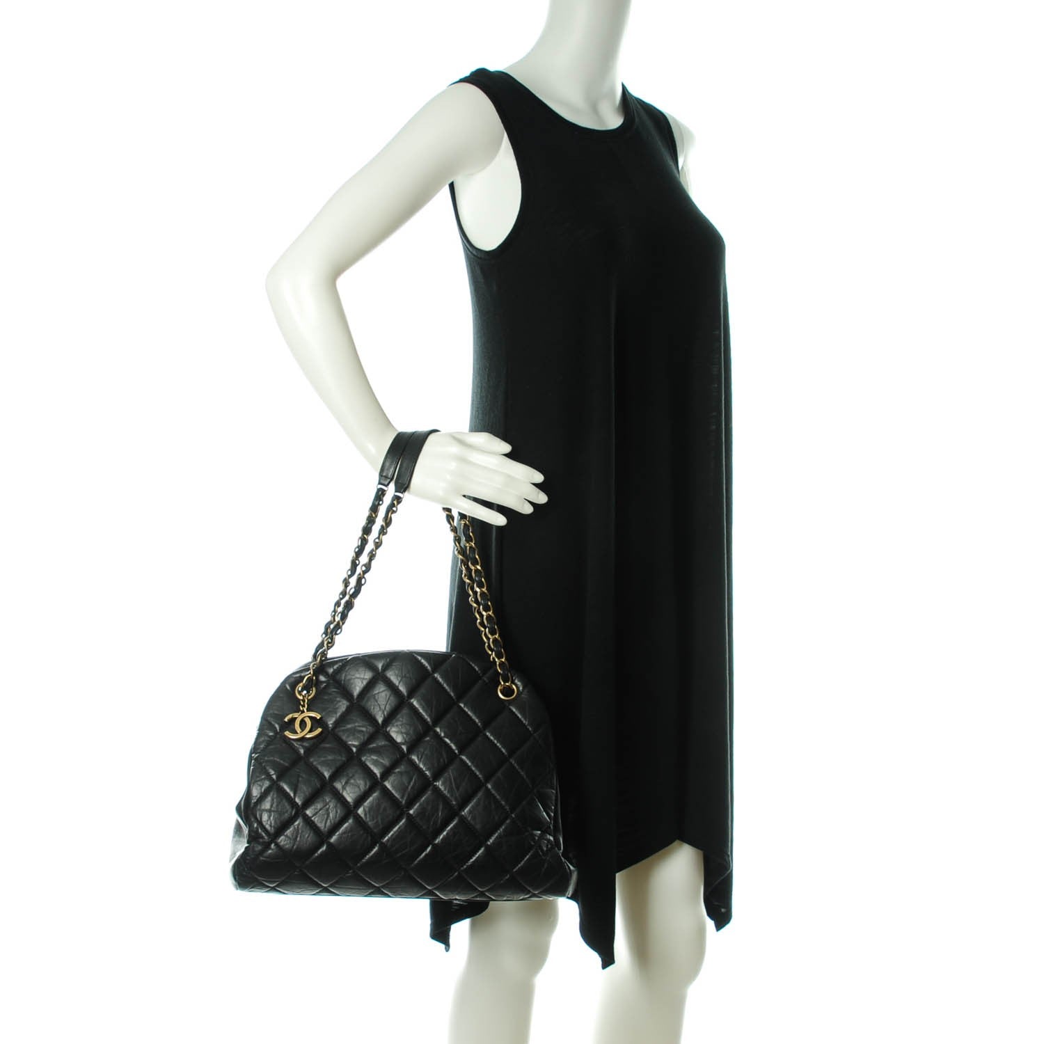 Chanel Aged Calfskin Quilted Large Mademoiselle Bowling Bag Black 2 of 8