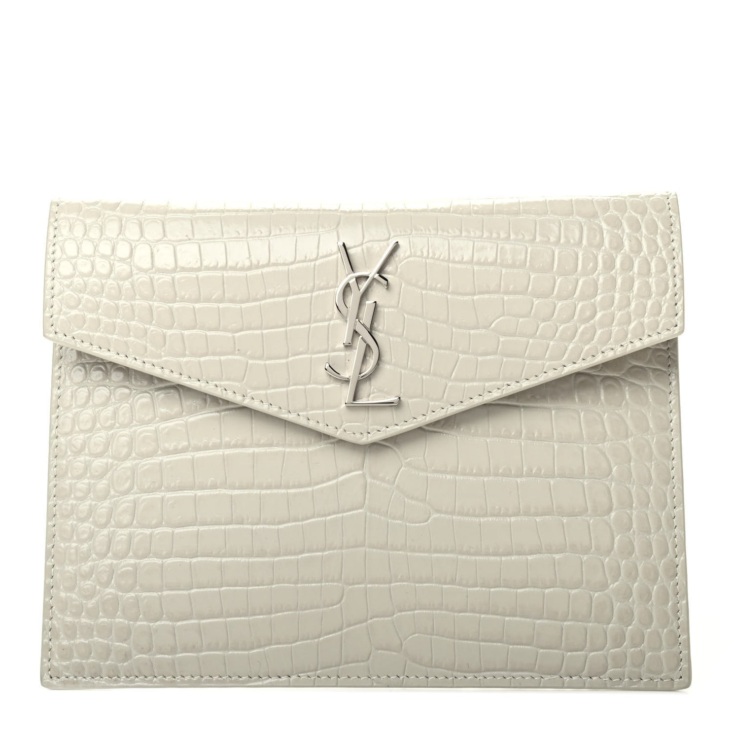 Calfskin Crocodile Embossed Monogram Uptown Baby Pouch Perle