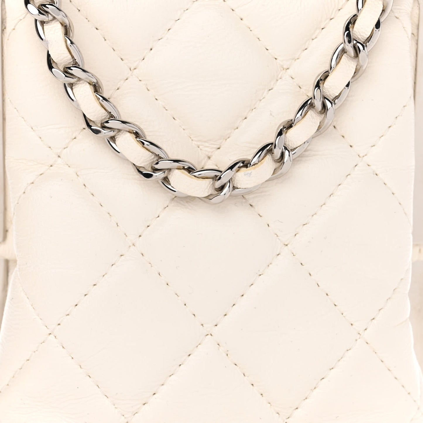 Lambskin Quilted CC Evening Clutch With Chain White