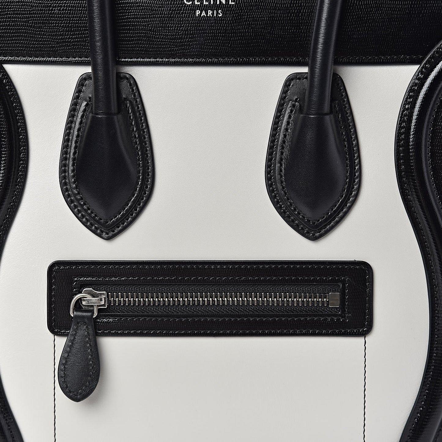 Sleek Calfskin Micro Bi-Color Luggage Black White