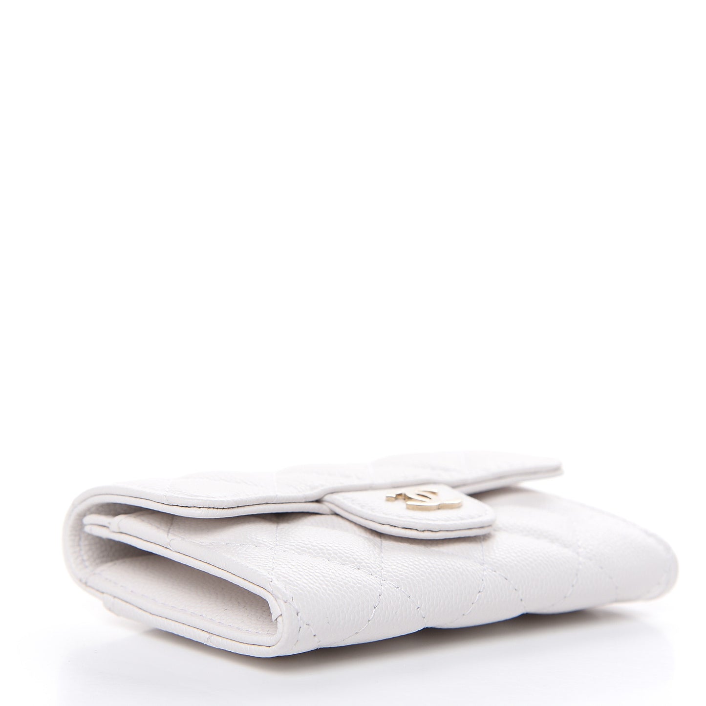 Caviar Quilted Flap Card Holder Wallet White