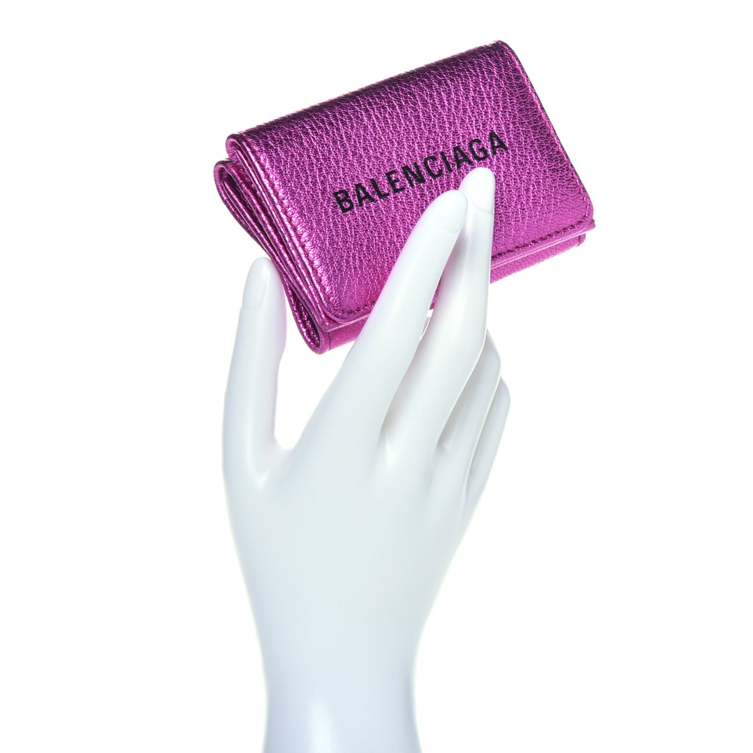 Balenciaga Metallic Goatskin Logo Mini Everyday Wallet Rose Fuchsia Black 2 of 8
