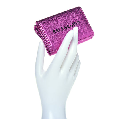 Balenciaga Metallic Goatskin Logo Mini Everyday Wallet Rose Fuchsia Black 2 of 8