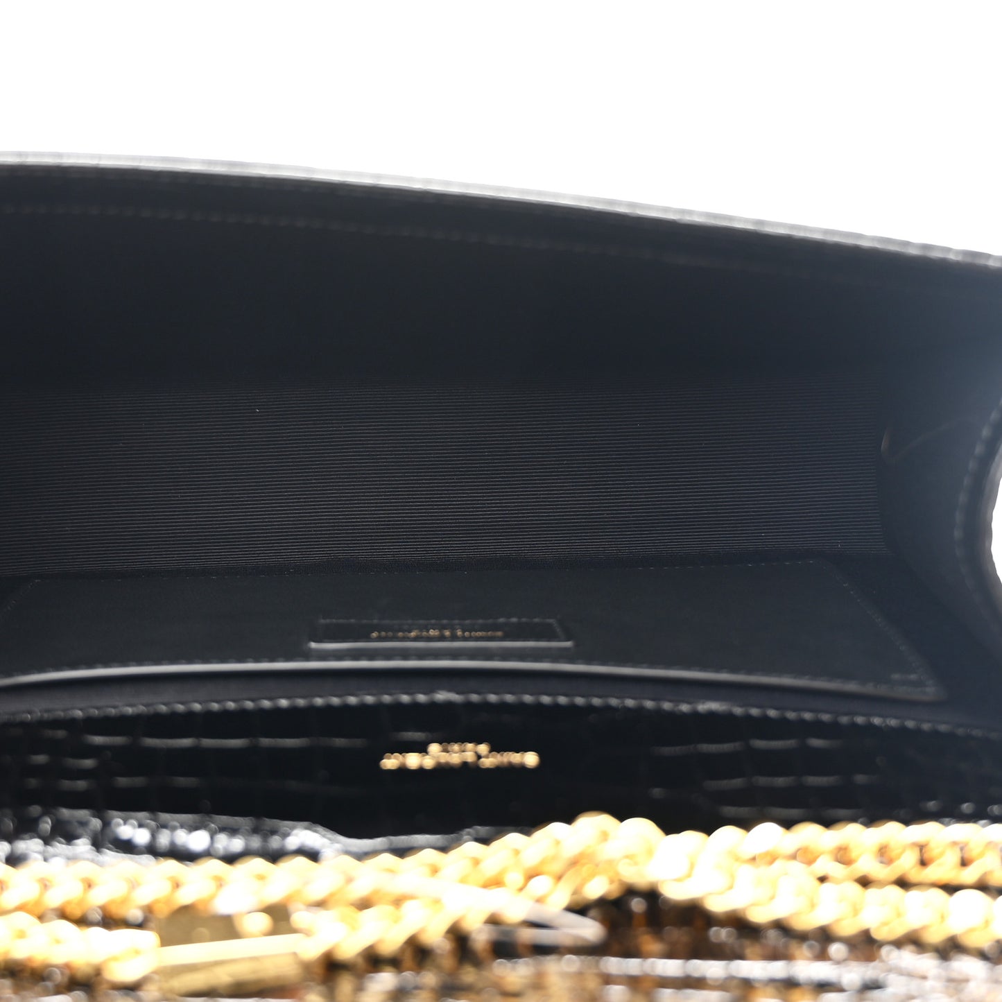 Calfskin Crocodile Embossed Medium Classic Monogram Kate Tassel Satchel Black