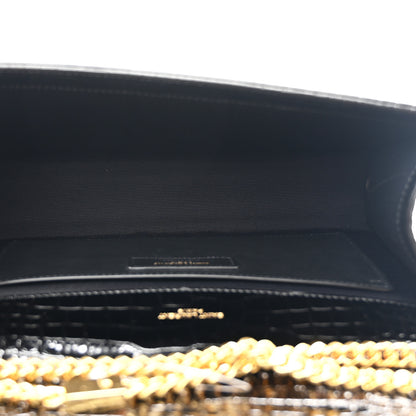 Saint Laurent Calfskin Crocodile Embossed Medium Classic Monogram Kate Tassel Satchel Black 5 of 10