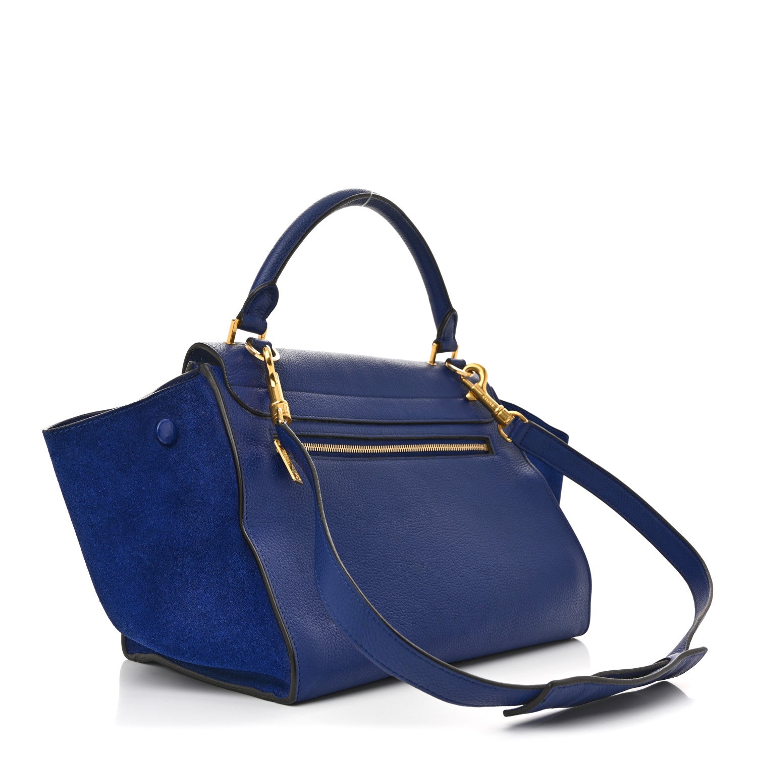 Celine Drummed Calfskin Suede Small Trapeze Indigo 3 of 16