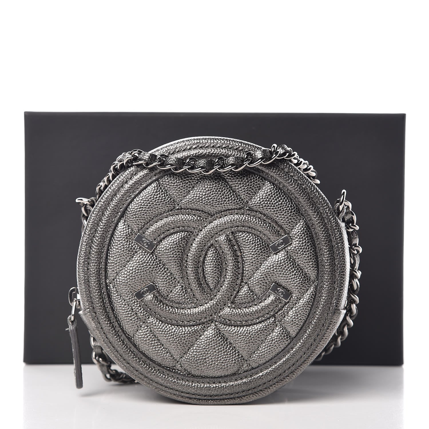 Chanel Metallic Caviar Quilted Round Filigree Crossbody Dark Silver 8 of 8