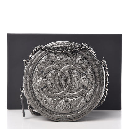 Chanel Metallic Caviar Quilted Round Filigree Crossbody Dark Silver 8 of 8