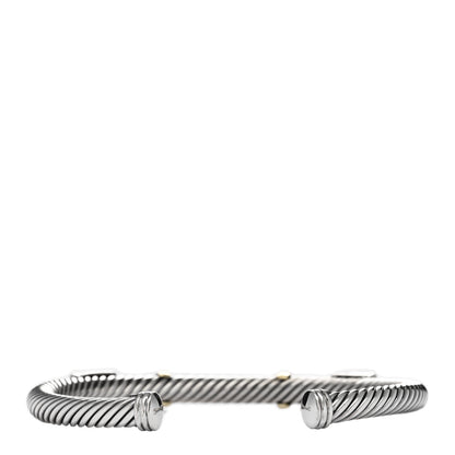 David Yurman Sterling Silver 14K Yellow Gold Blue Topaz Iolite 5mm Cable Renaissance Cuff Bracelet 2 of 3