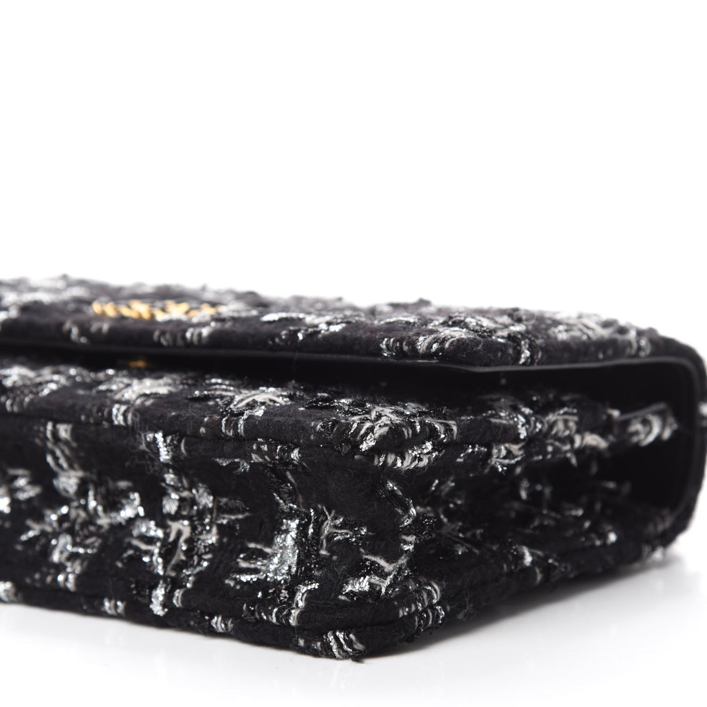 Tweed Quilted Chanel 19 Wallet On Chain WOC Black Silver Ecru
