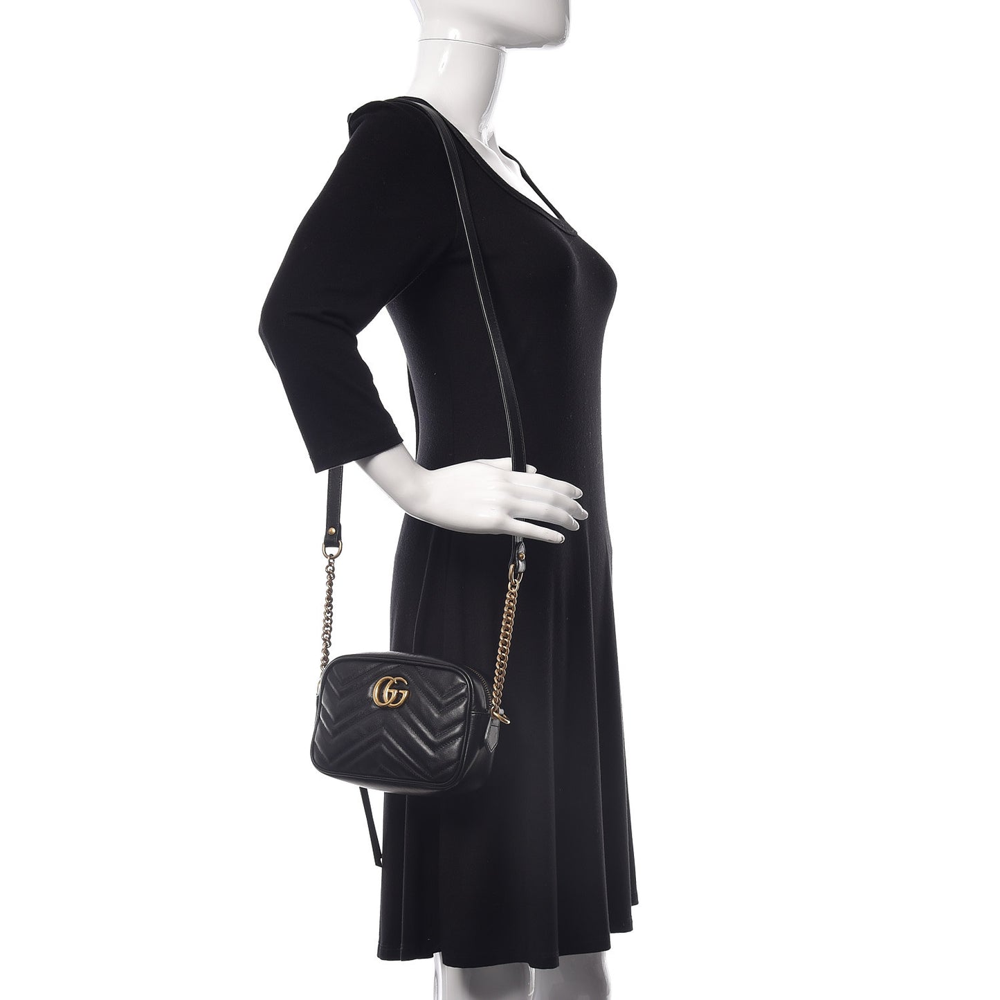 Calfskin Matelasse Mini GG Marmont Chain Shoulder Bag Black