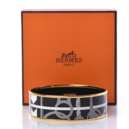 Hermes Enamel Printed Wide Panoplie Equestre Bracelet 70 Faux Gris 5 of 5
