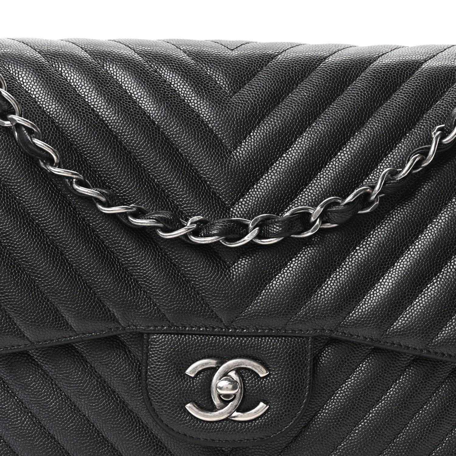 Chanel Iridescent Caviar Chevron Quilted Jumbo Double Flap Black 8 of 10