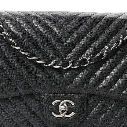 Chanel Iridescent Caviar Chevron Quilted Jumbo Double Flap Black 8 of 10