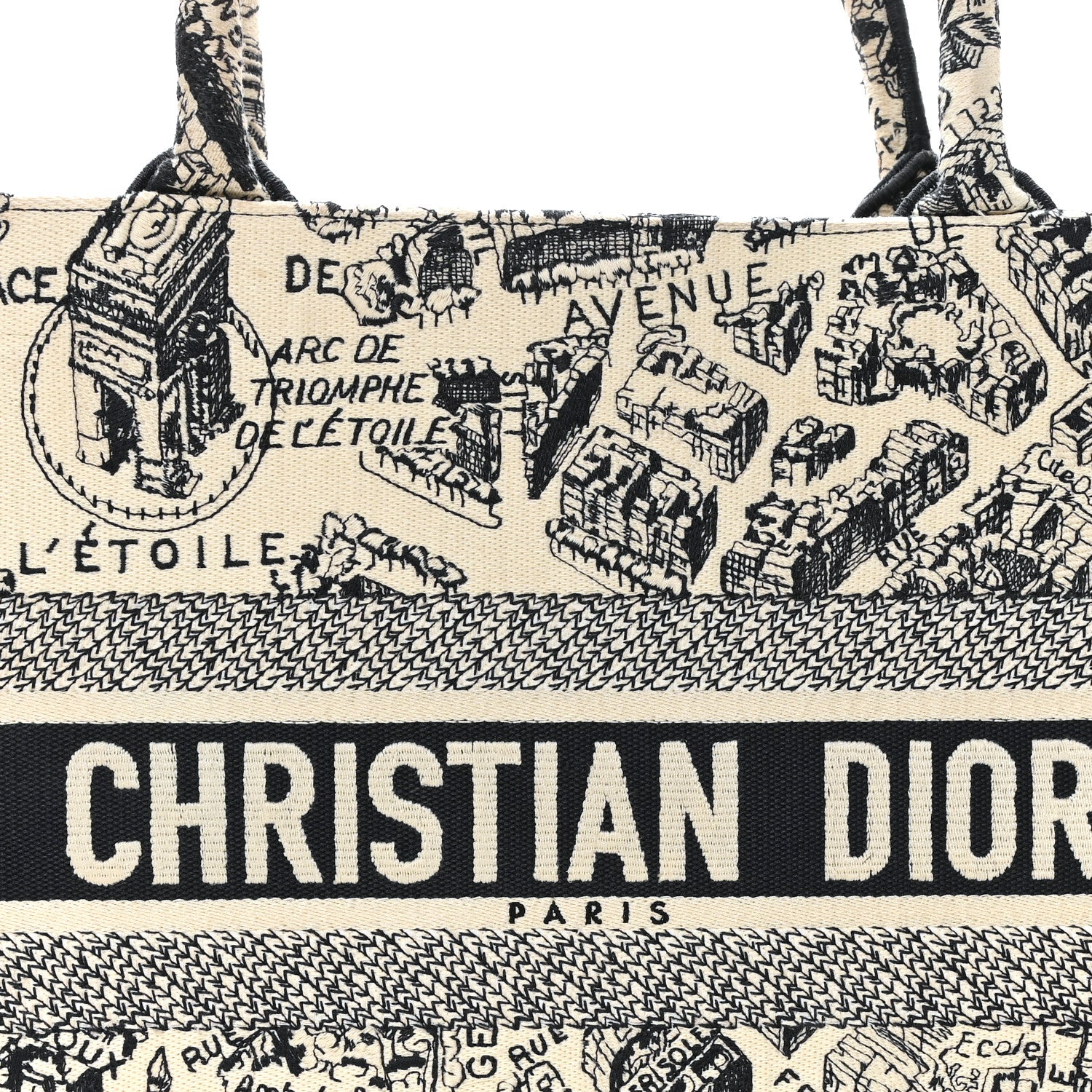 Christian Dior Canvas Embroidered Medium Plan De Paris Book Tote  White Blue 8 of 12