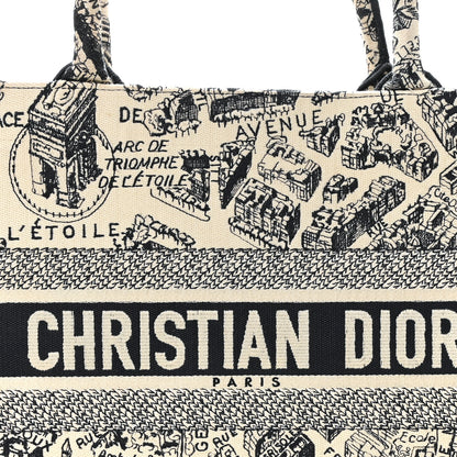 Christian Dior Canvas Embroidered Medium Plan De Paris Book Tote  White Blue 8 of 12