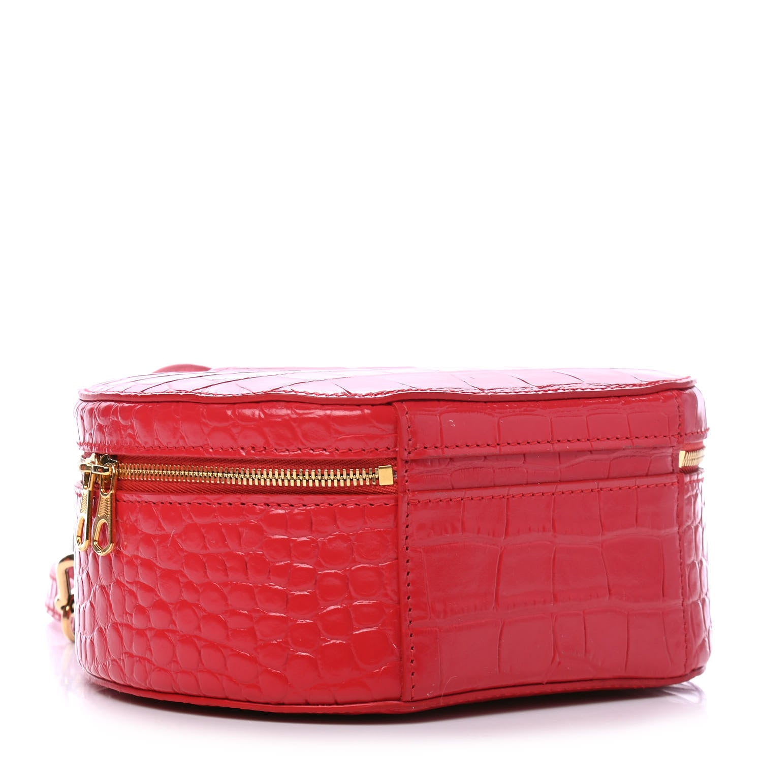 Balenciaga Calfskin Crocodile Embossed Vanity Round Bag XS Bright Red 3 of 5