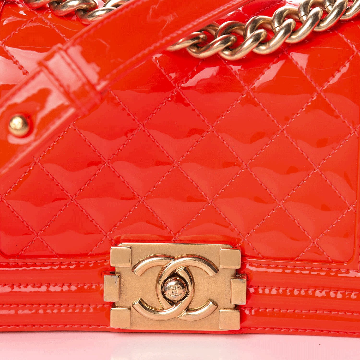 Chanel Patent Calfskin Quilted Small Boy Flap Orange 8 of 11