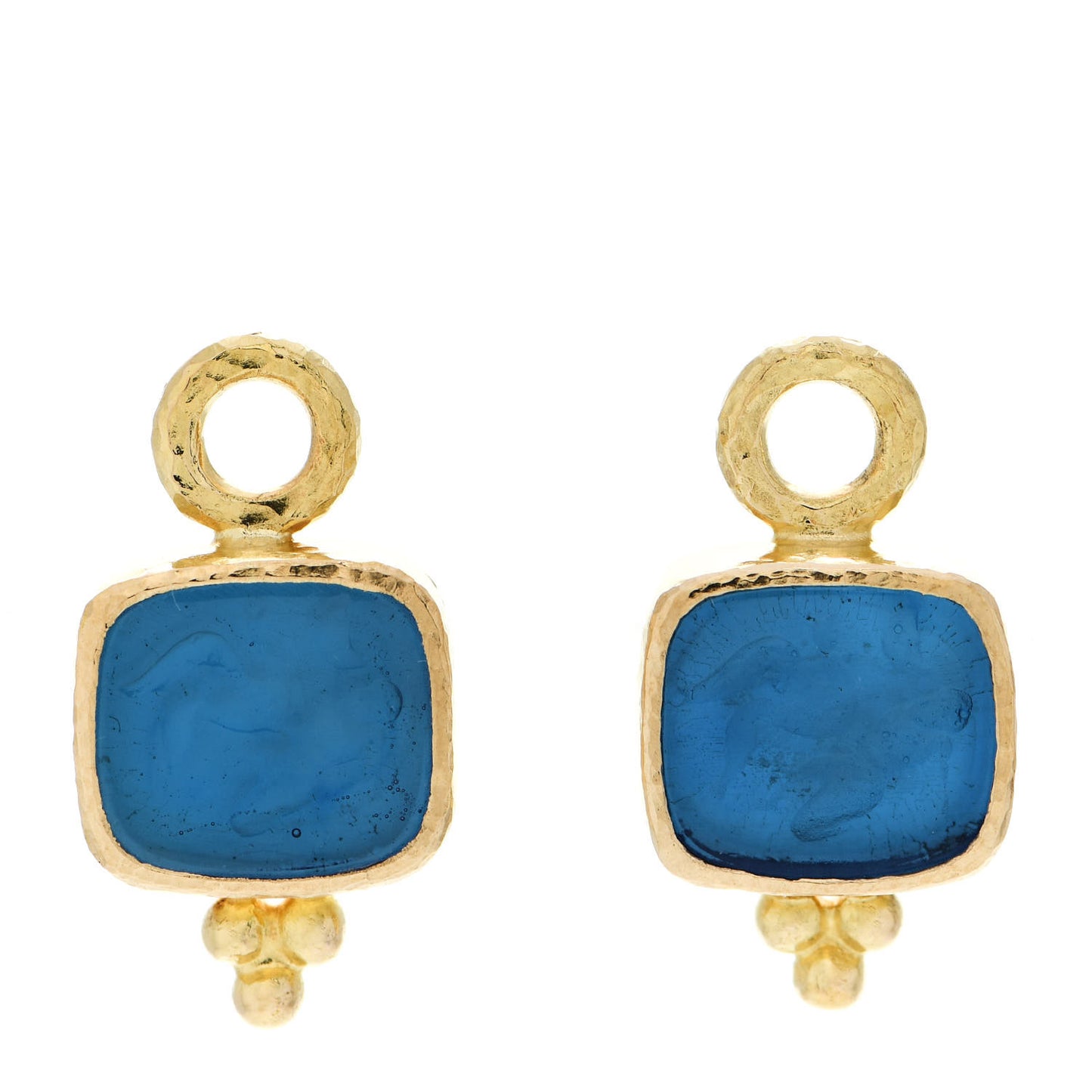 19K Yellow Gold Venetian Glass Peacock Pegasus Goddess Intaglio Earring Charms