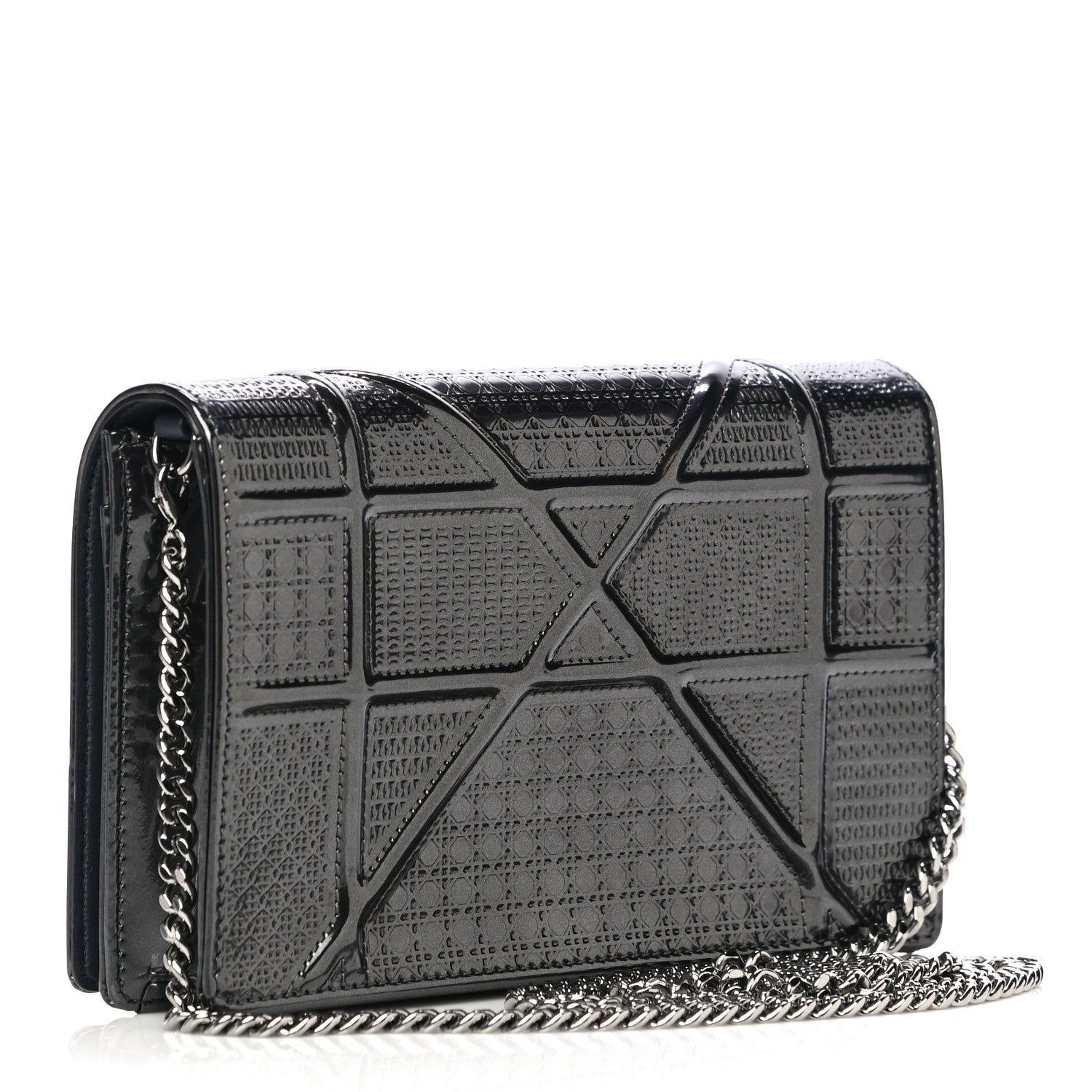 Christian Dior Metallic Patent Micro-Cannage Diorama Wallet on Chain Pouch Onyx Black 3 of 13