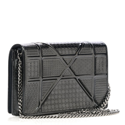 Christian Dior Metallic Patent Micro-Cannage Diorama Wallet on Chain Pouch Onyx Black 3 of 13